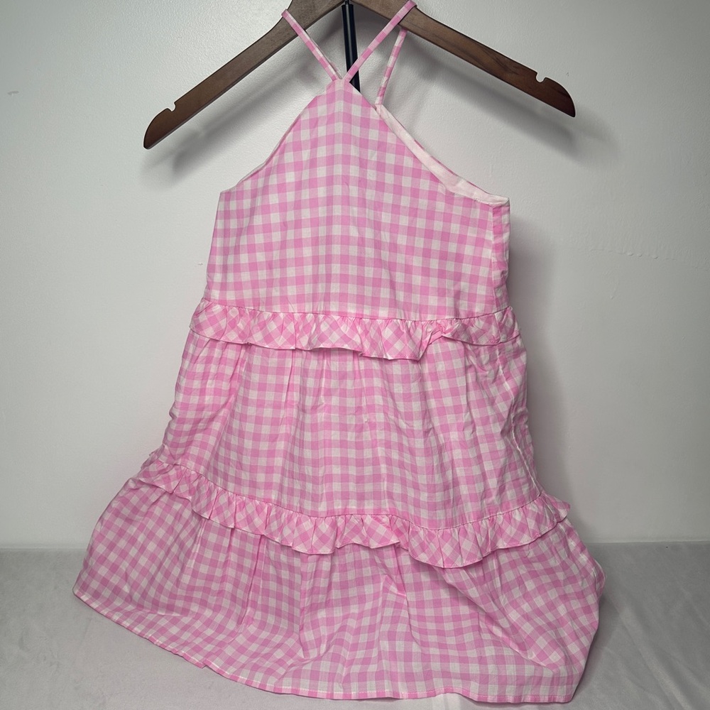 Janie and Jack Girls Pink Gingham Tiered Dress Size 8